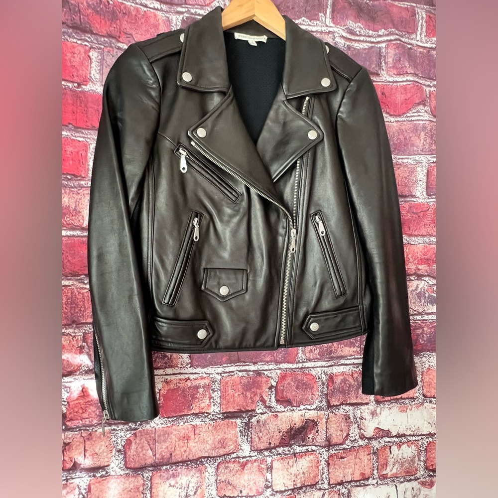 Rebecca Minkoff Wes Black Lambskin Leather Moto Jacket S